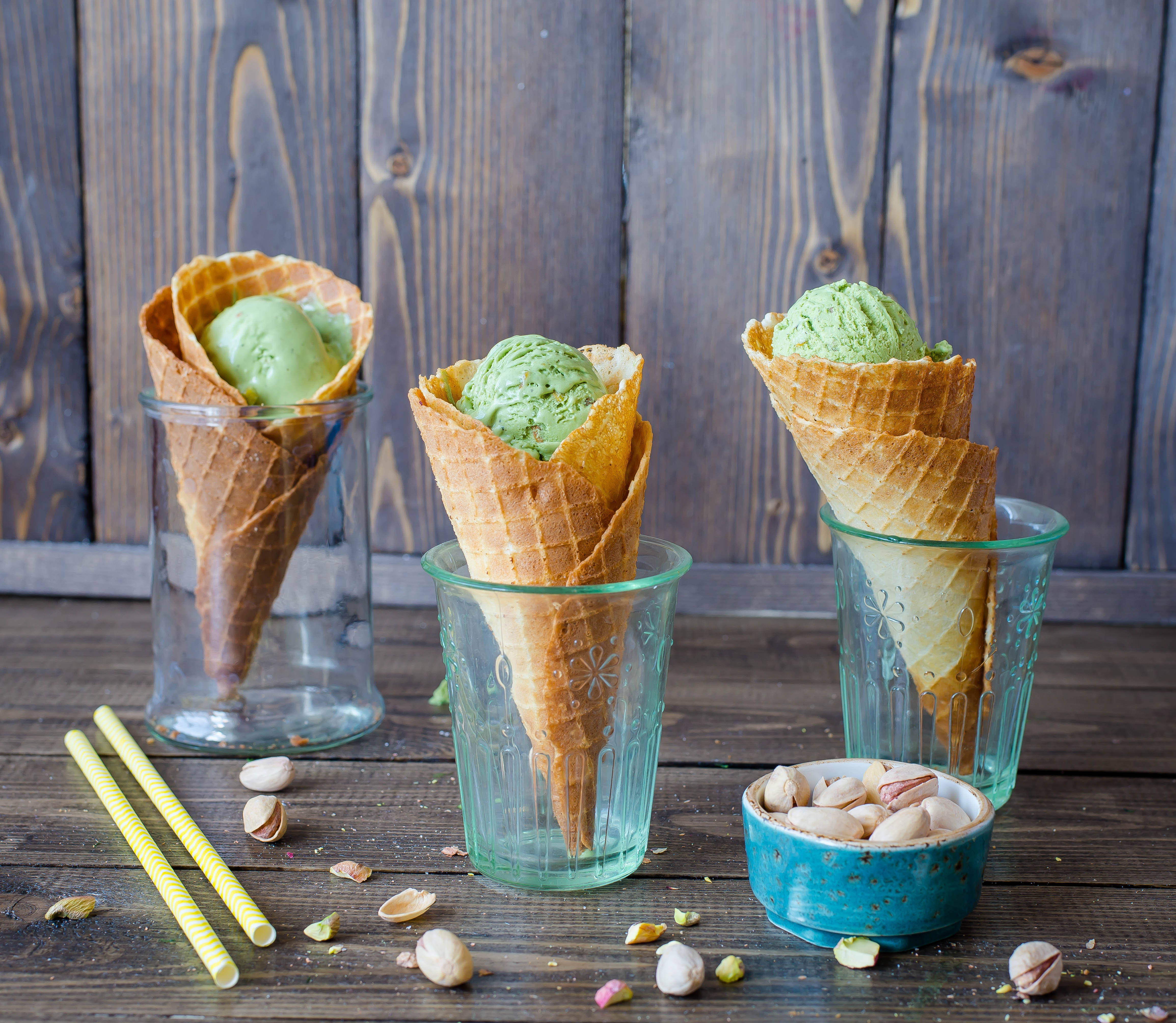 Ice cream scoops in waffle cones
